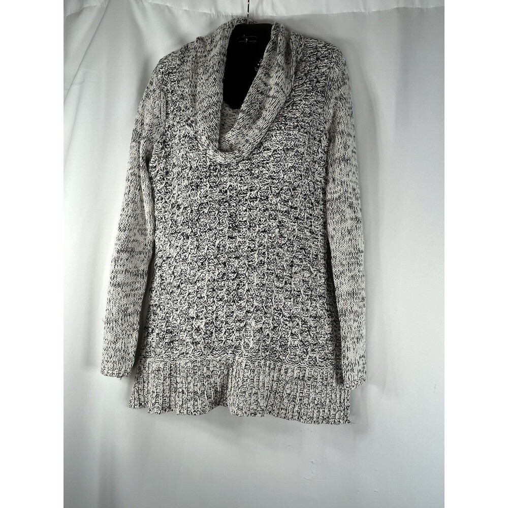 Chico's Sweater Tunic Womens 1 Gray Cowl Neck Long Sleeve Chunky Knit Pullover